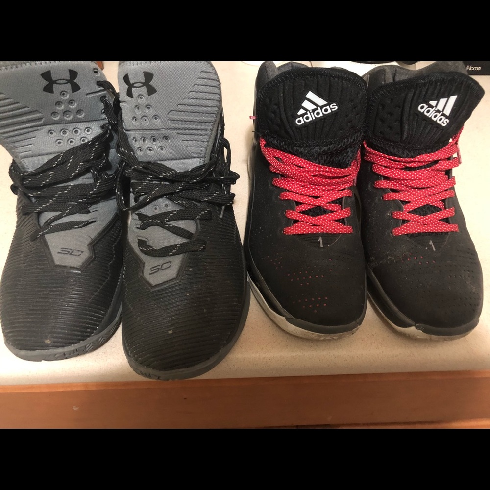 Under Armour and Adidas basketball shoes
